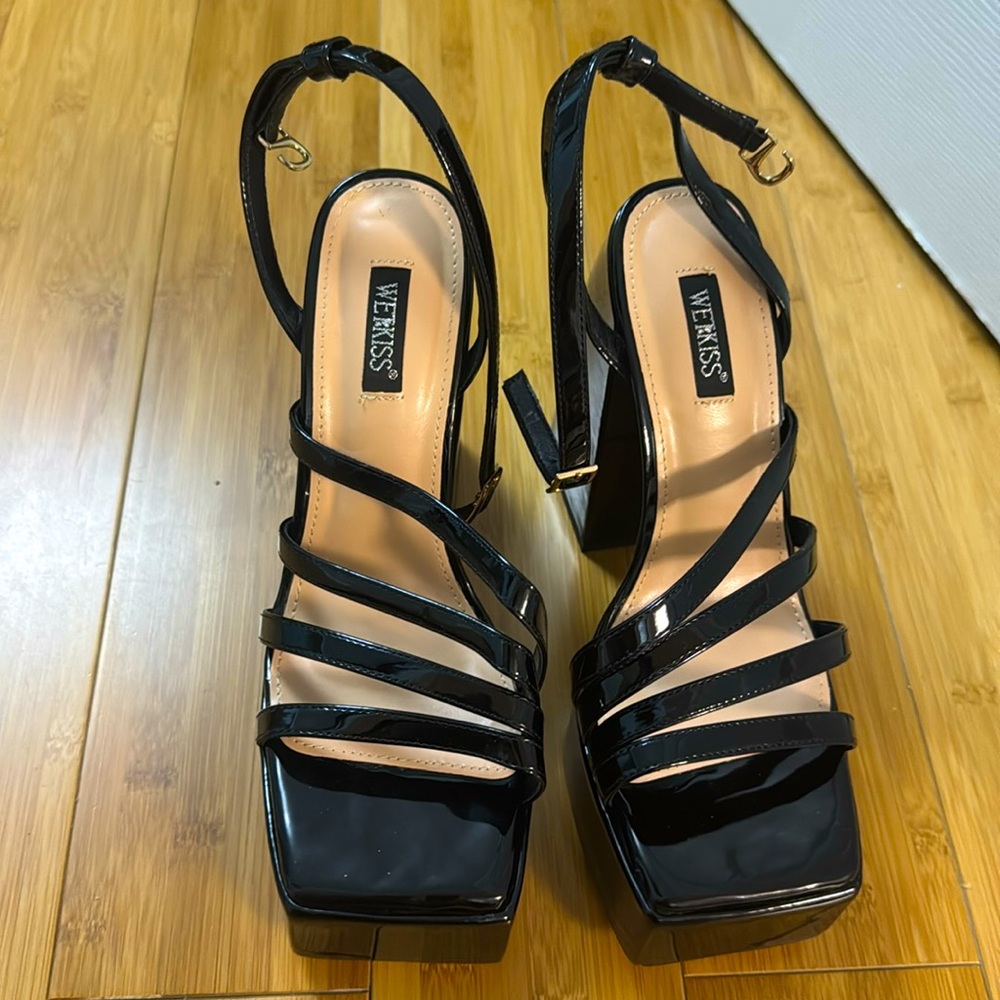WetKiss black strapped heels, size 7